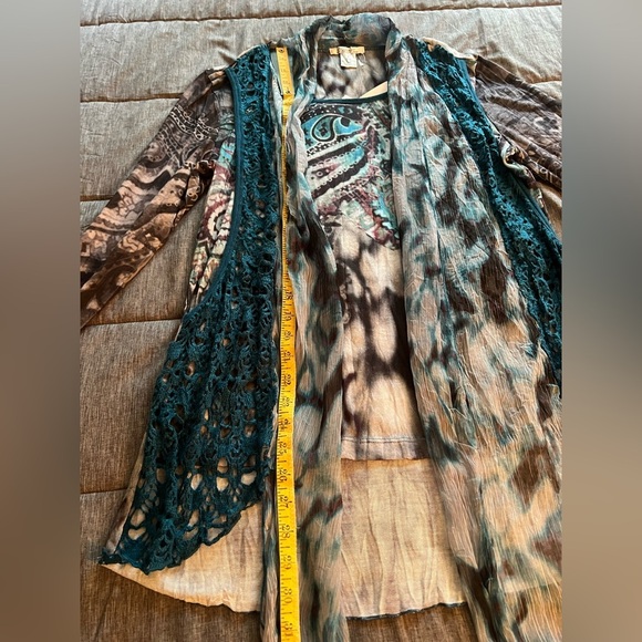NWT Elysee 26 layered Boho Artsy layered top Crochet Vest Shirt Tunic Top Sz L - Picture 7 of 7